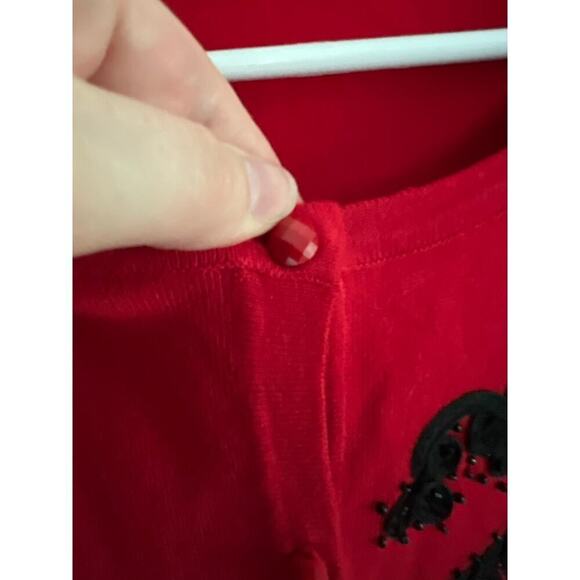 Cable and Gauge Women's P L Red Black Embroidered 3/4 Sleeve Cardigan Whimsygoth - Picture 5 of 11